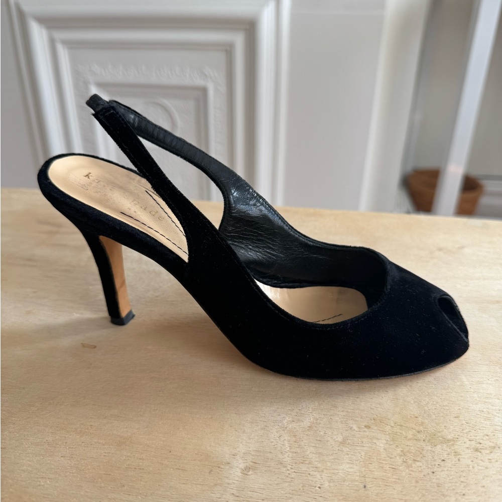 Kate Spade Black Velvet Peep-Toe Heels